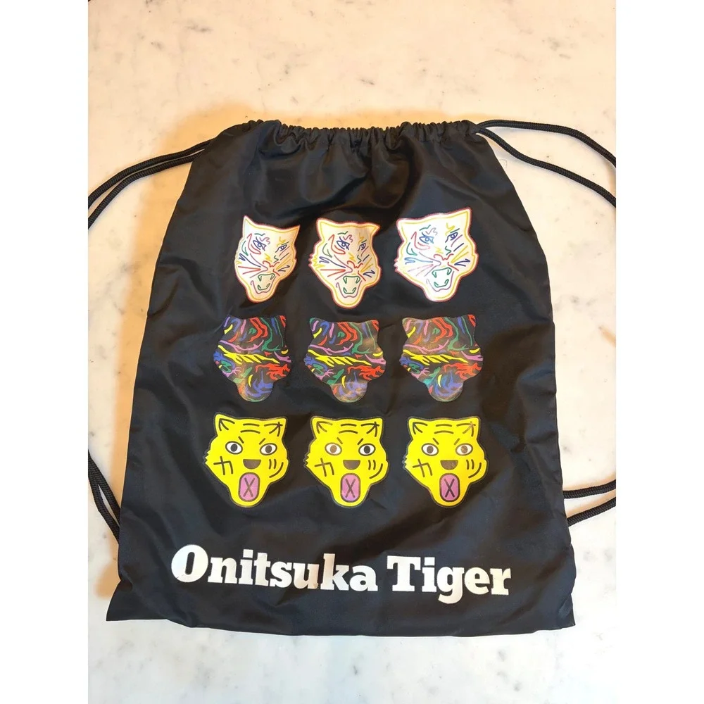 Onitsuka Tiger Black Drawstring Cinch Backpack Bag Tiger Graphic Print
